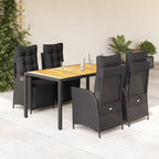 5-tlg. Garten-Essgruppe mit Kissen Schwarz Poly Rattan