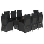 9-tlg. Garten-Essgruppe mit Kissen Schwarz Poly Rattan