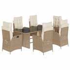 7-tlg. Garten-Essgruppe mit Kissen Beige Poly Rattan