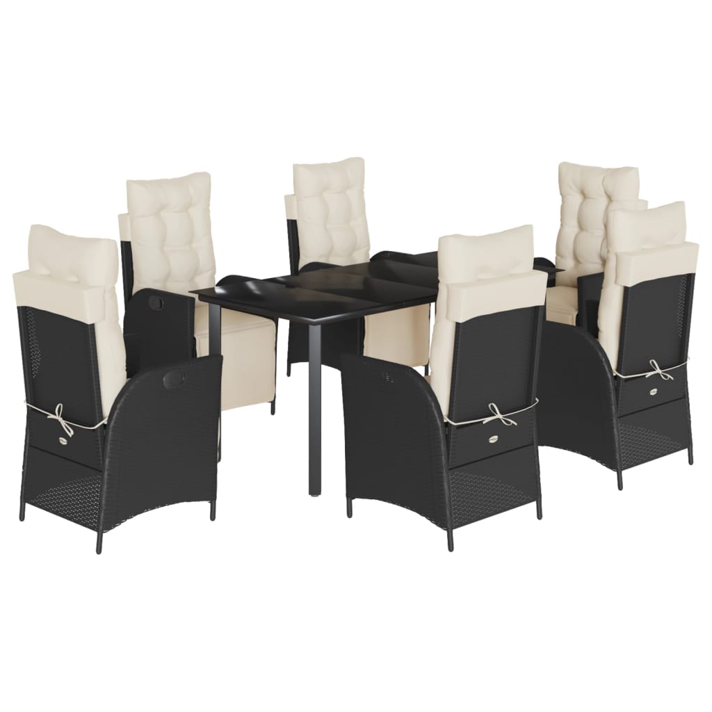 7-tlg. Garten-Essgruppe mit Kissen Schwarz Poly Rattan