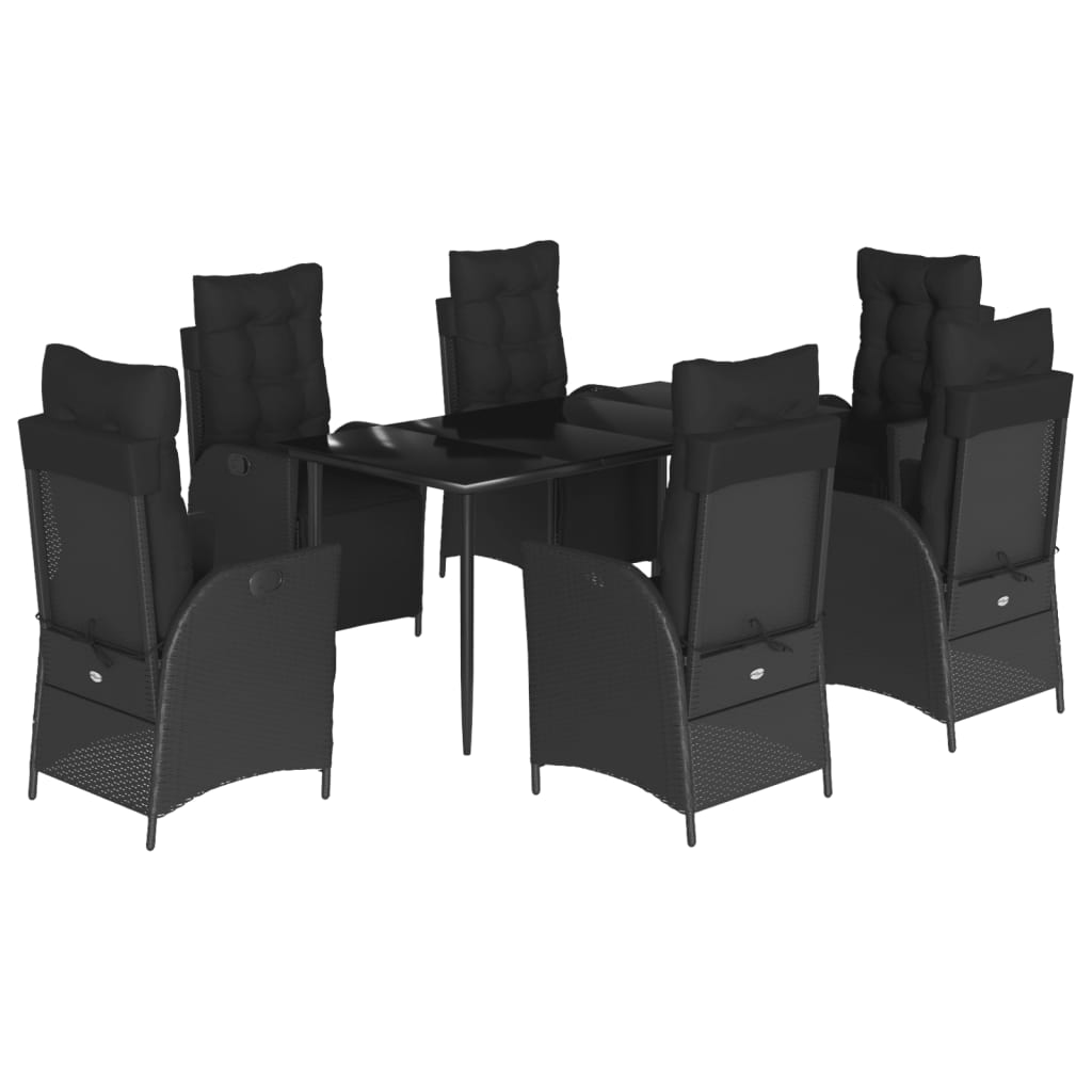 7-tlg. Garten-Essgruppe mit Kissen Schwarz Poly Rattan