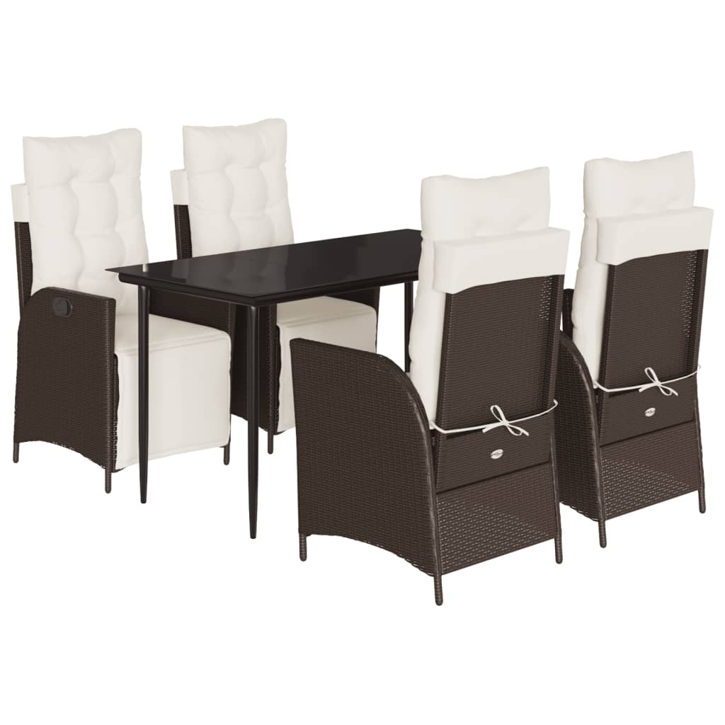 5-tlg. Garten-Essgruppe mit Kissen Braun Poly Rattan