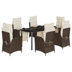 7-tlg. Garten-Essgruppe mit Kissen Braun Poly Rattan