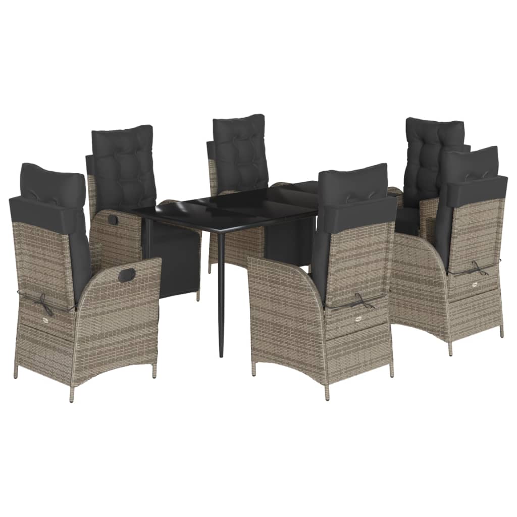 7-tlg. Garten-Essgruppe mit Kissen Grau Poly Rattan