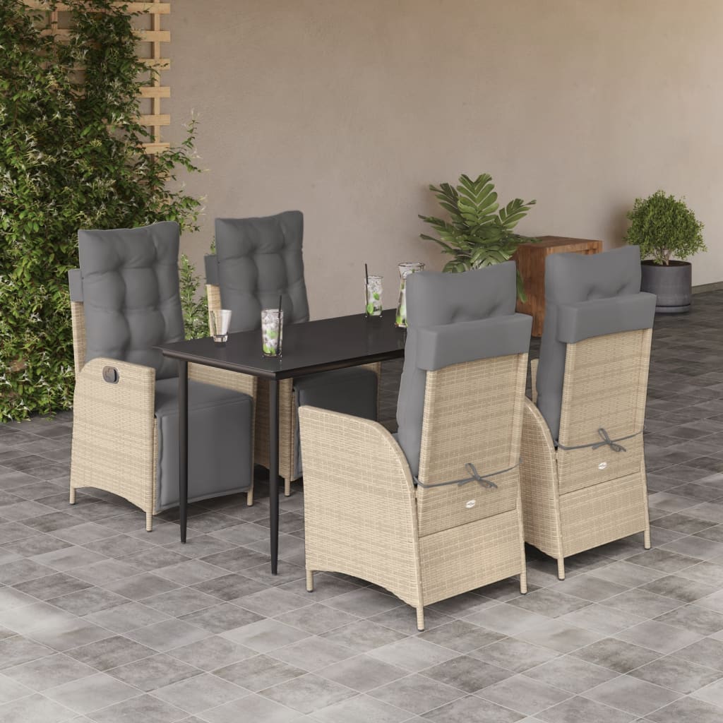 5-tlg. Garten-Essgruppe mit Kissen Beigemischung Poly Rattan
