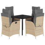 5-tlg. Garten-Essgruppe mit Kissen Beigemischung Poly Rattan