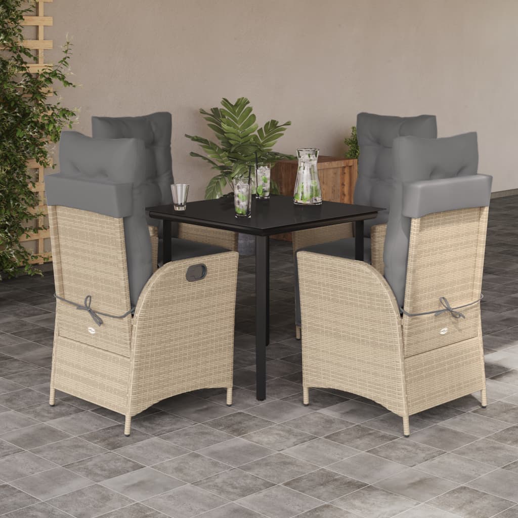 5-tlg. Garten-Essgruppe mit Kissen Beigemischung Poly Rattan
