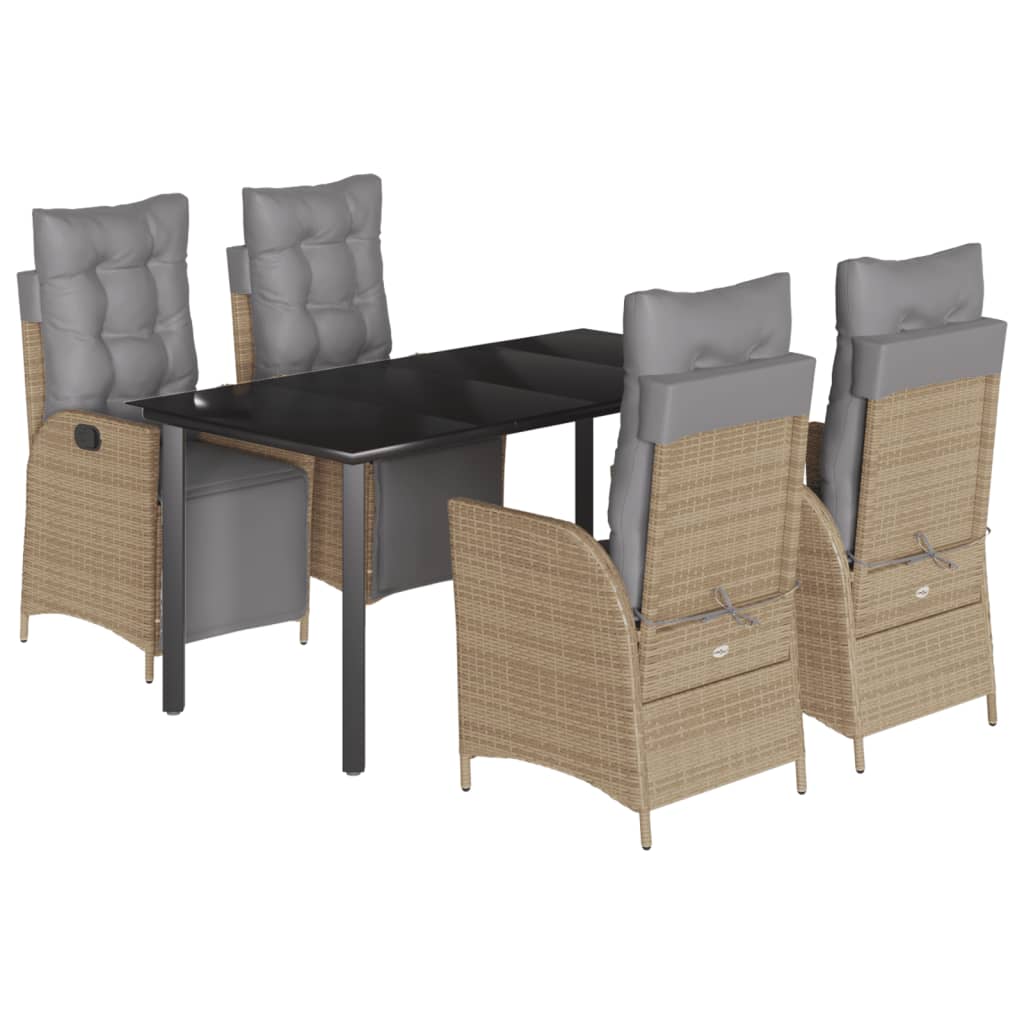5-tlg. Garten-Essgruppe mit Kissen Beigemischung Poly Rattan