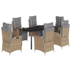 7-tlg. Garten-Essgruppe mit Kissen Beigemischung Poly Rattan