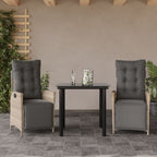 3-tlg. Garten-Essgruppe mit Kissen Hellgrau Poly Rattan