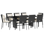 9-tlg. Garten-Essgruppe mit Kissen Schwarz Poly Rattan