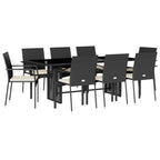 9-tlg. Garten-Essgruppe mit Kissen Schwarz Poly Rattan