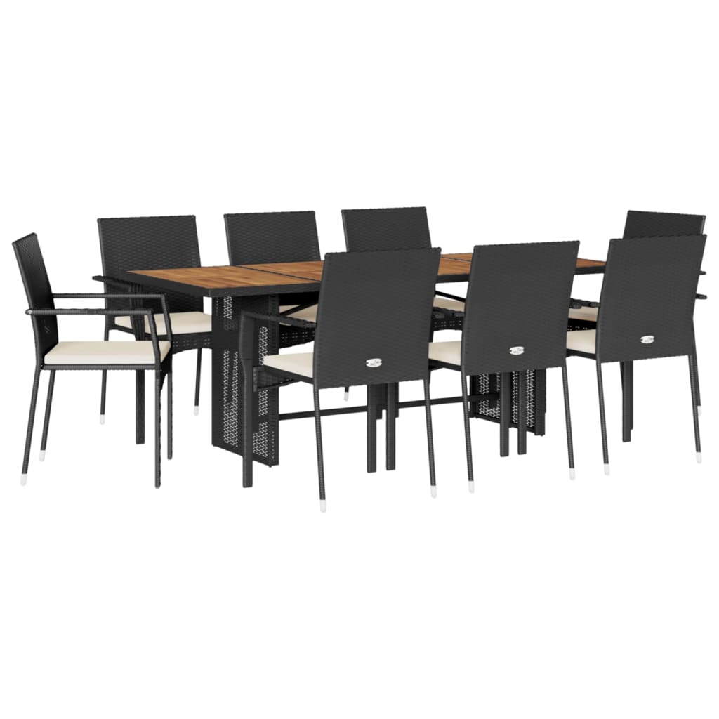 9-tlg. Garten-Essgruppe mit Kissen Schwarz Poly Rattan