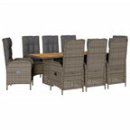 9-tlg. Garten-Essgruppe mit Kissen Grau Poly Rattan