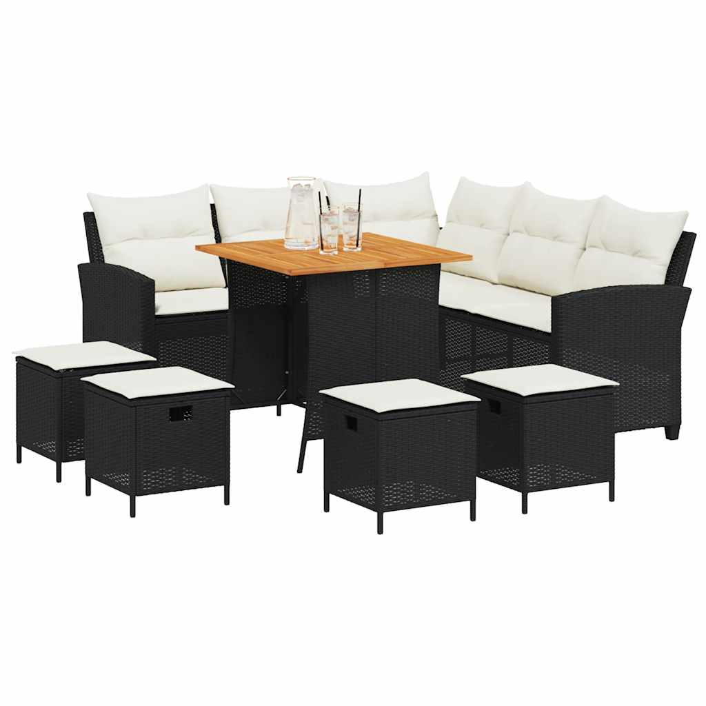 6tlg. Garten-Sofagarnitur mit Kissen L-Form Schwarz Poly Rattan