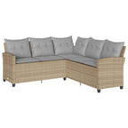 6-tlg. Garten-Sofagarnitur mit Kissen L-Form Beige Poly Rattan
