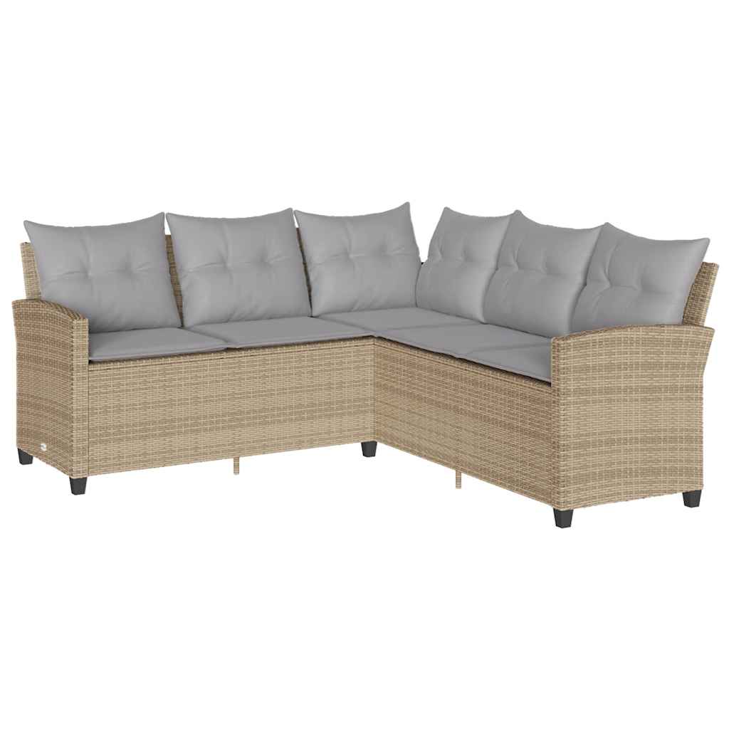 6-tlg. Garten-Sofagarnitur mit Kissen L-Form Beige Poly Rattan