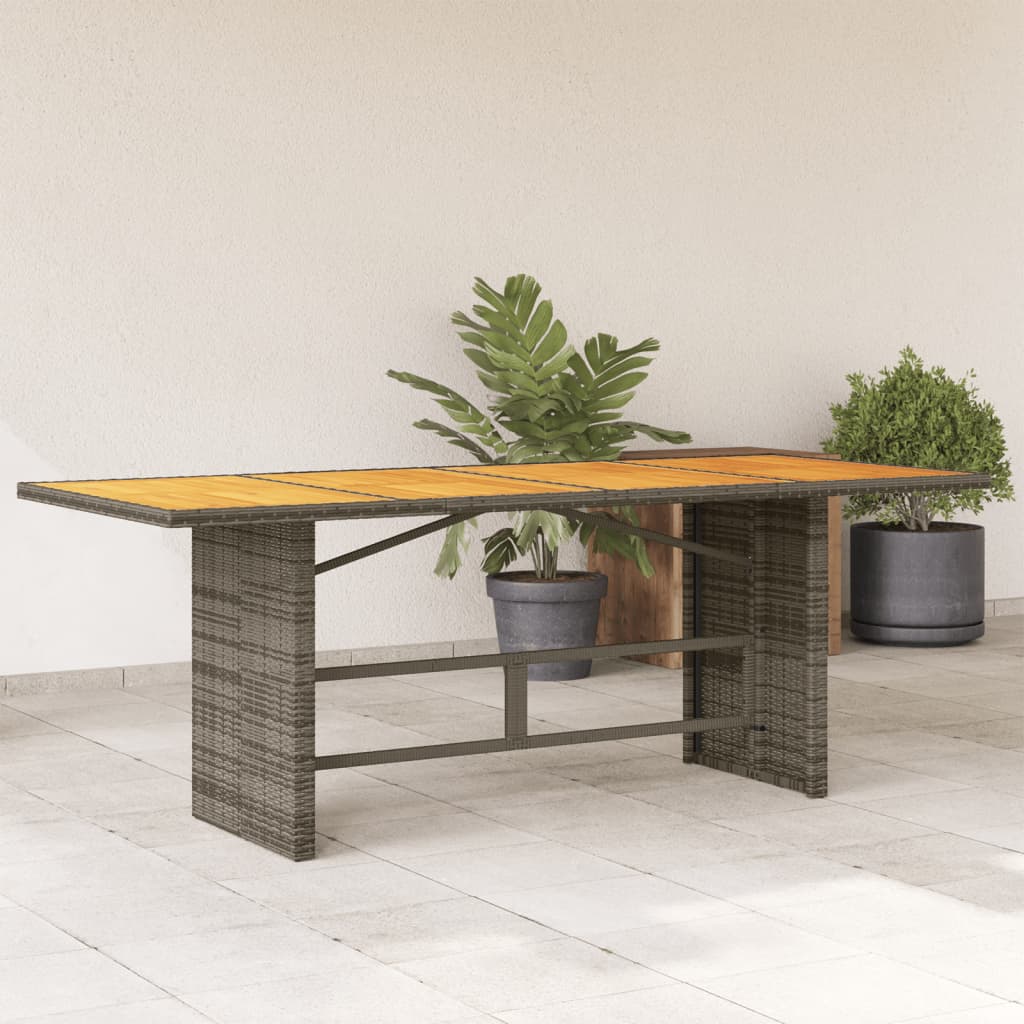 Gartentisch mit Akazienholz-Platte Grau 190x80x75cm Poly Rattan