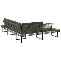 Gartensofa in L-Form mit Kissen Grau Poly Rattan und Akazie