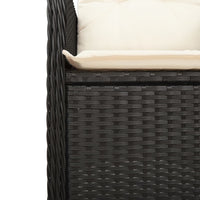 Gartensessel Verstellbar mit Kissen Schwarz Poly Rattan