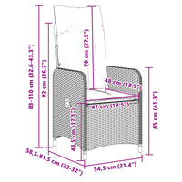 Gartensessel Verstellbar mit Kissen Schwarz Poly Rattan