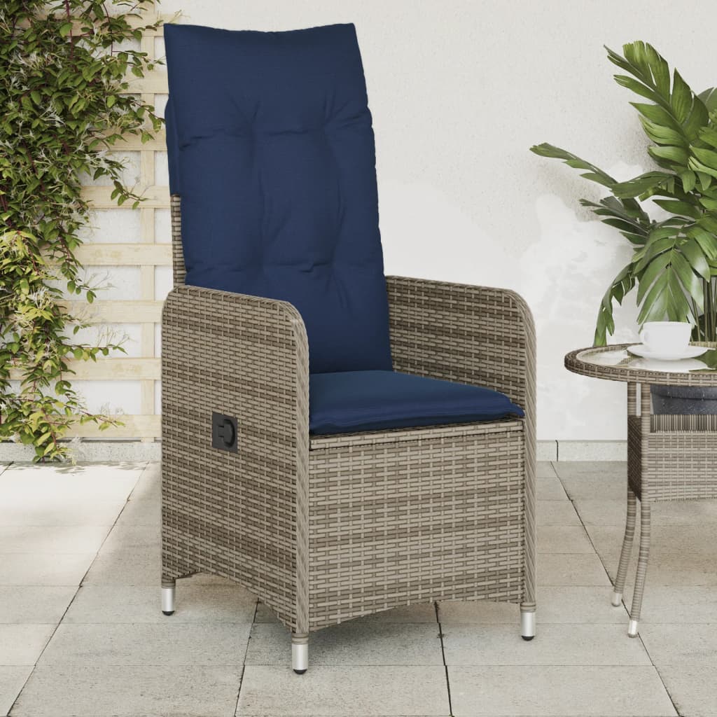 Gartensessel Verstellbar mit Kissen Grau Poly Rattan