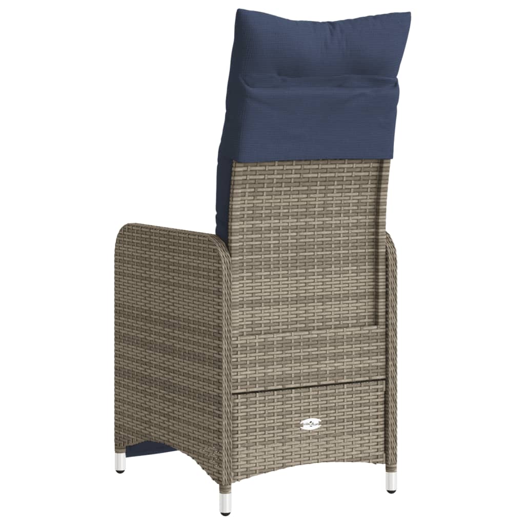 Gartensessel Verstellbar mit Kissen Grau Poly Rattan