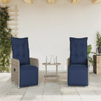 Gartenstühle Verstellbar 2 Stk. mit Tisch Grau Poly Rattan