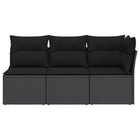 Gartensofa mit Kissen 3-Sitzer Schwarz Poly Rattan