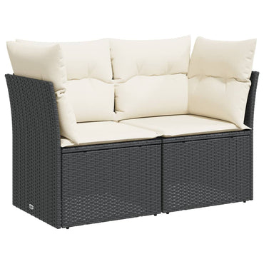 Gartensofa mit Kissen 2-Sitzer Schwarz Poly Rattan