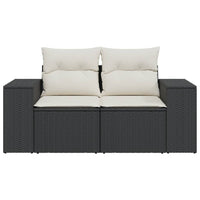 Gartensofa mit Kissen 2-Sitzer Schwarz Poly Rattan