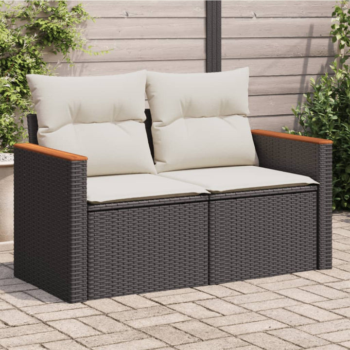 Gartensofa mit Kissen 2-Sitzer Schwarz Poly Rattan