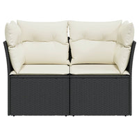 Gartensofa mit Kissen 2-Sitzer Schwarz Poly Rattan