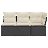 Gartensofa mit Kissen 3-Sitzer Schwarz Poly Rattan