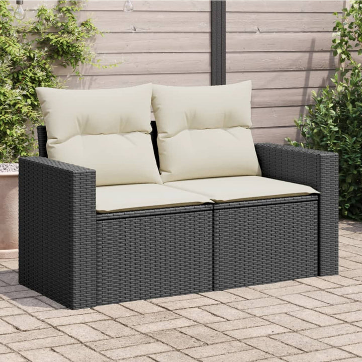 Gartensofa mit Kissen 2-Sitzer Schwarz Poly Rattan