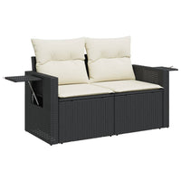 Gartensofa mit Kissen 2-Sitzer Schwarz Poly Rattan