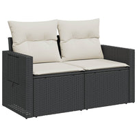 Gartensofa mit Kissen 2-Sitzer Schwarz Poly Rattan