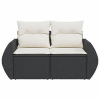 Gartensofa mit Kissen 2-Sitzer Schwarz Poly Rattan