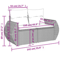 Gartensofa mit Kissen 2-Sitzer Schwarz Poly Rattan