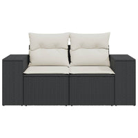 Gartensofa mit Kissen 2-Sitzer Schwarz Poly Rattan