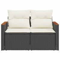 Gartensofa mit Kissen 2-Sitzer Schwarz Poly Rattan