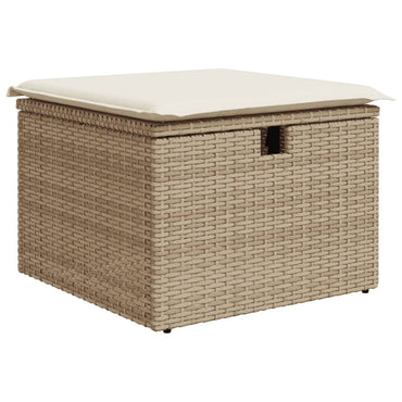 Gartenhocker mit Kissen Beige 55x55x37 cm Poly Rattan