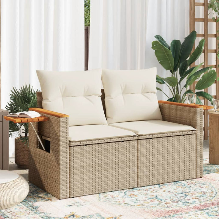 Gartensofa mit Kissen 2-Sitzer Beige Poly Rattan