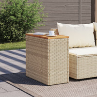 Garten-Beistelltisch Holzplatte Beige 58x27,5x55 cm Poly Rattan