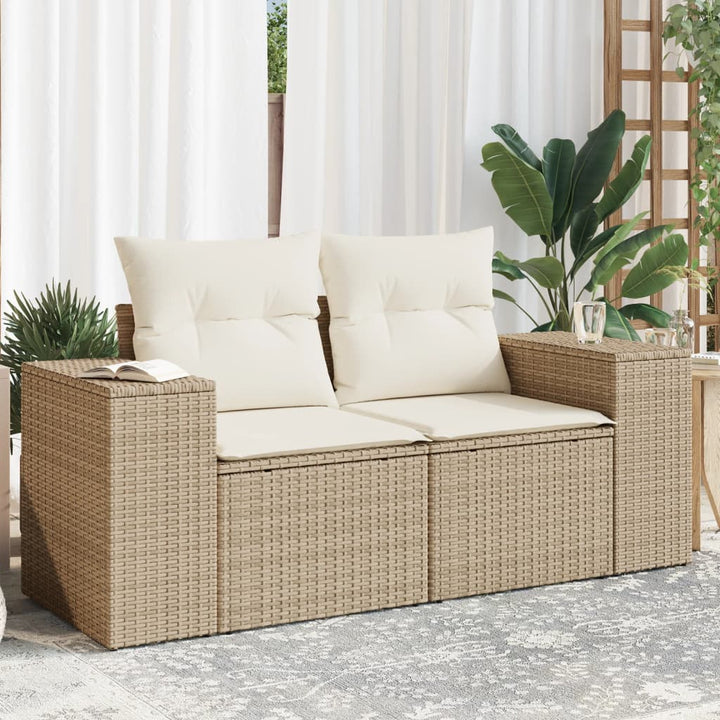 Gartensofa mit Kissen 2-Sitzer Beige Poly Rattan