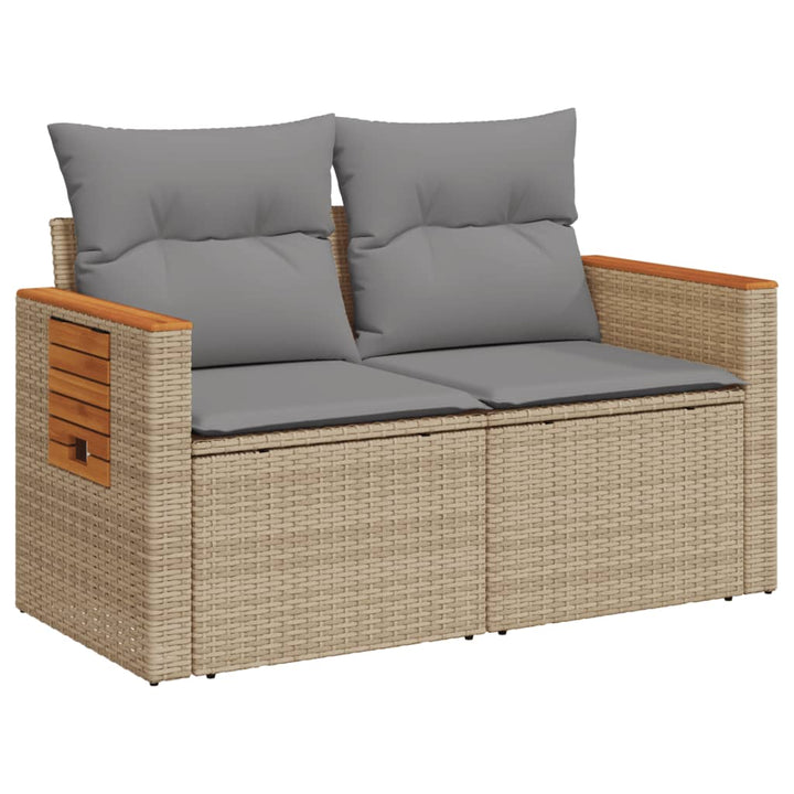 Gartensofa mit Kissen 2-Sitzer Beige Poly Rattan