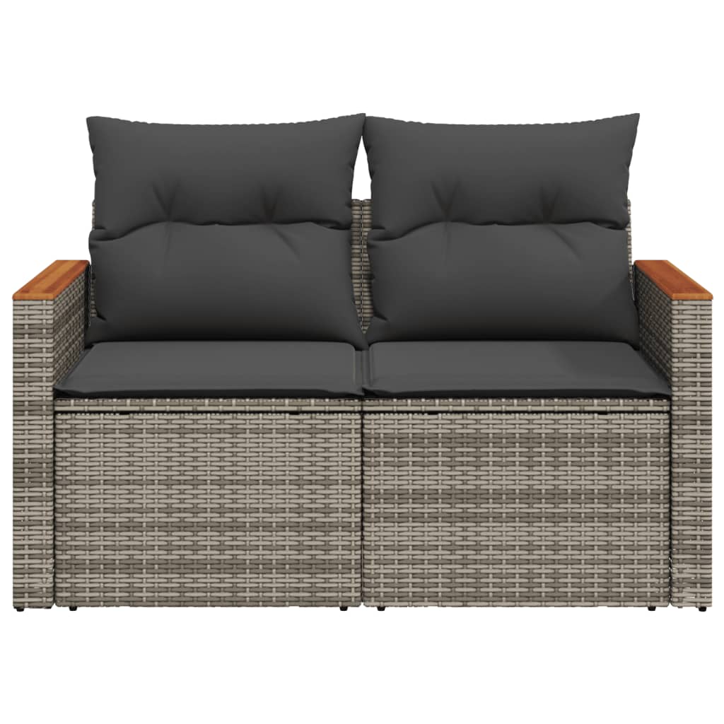 Gartensofa 2-Sitzer mit Kissen Grau Poly Rattan