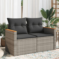 Gartensofa 2-Sitzer mit Kissen Grau Poly Rattan