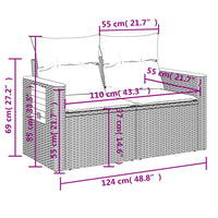 Gartensofa 2-Sitzer mit Kissen Grau Poly Rattan