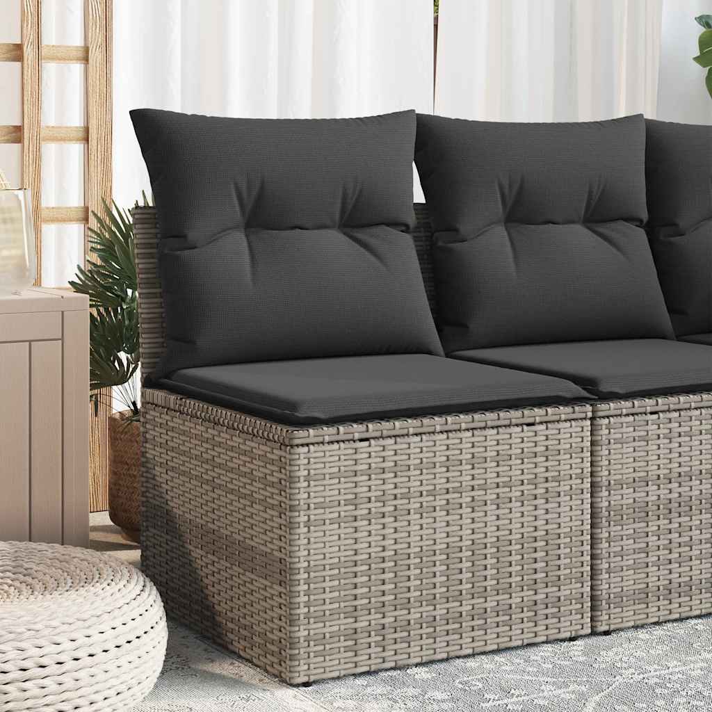 Gartensessel ohne Armlehnen mit Kissen Grau Poly Rattan